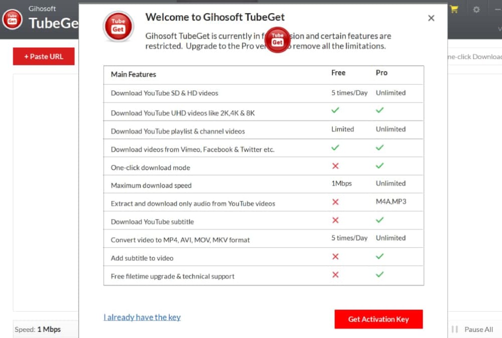 Gihosoft TubeGet free and paide version