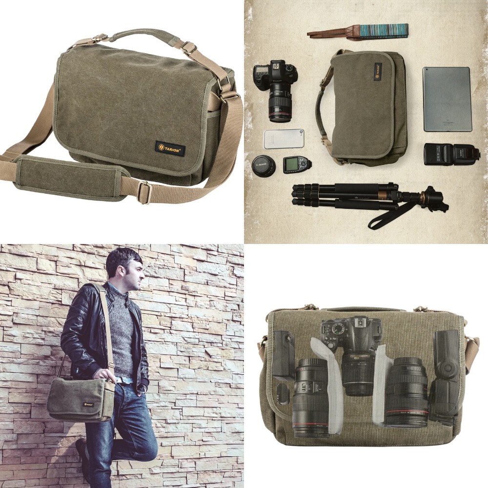 TARION Camera Backpack Canvas Camera Bag with Detachable Laptop