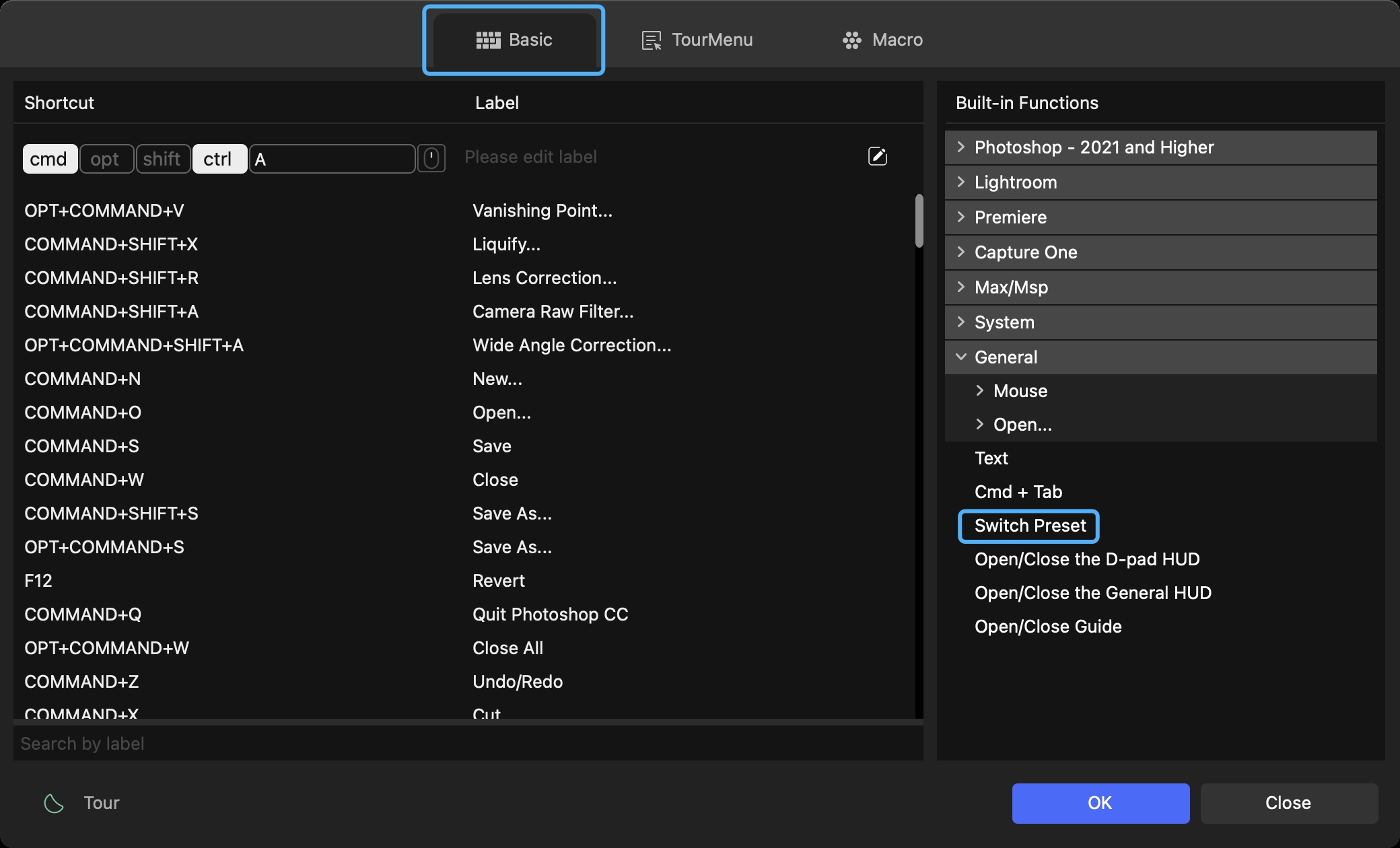 how to manual switch preset in TourBox