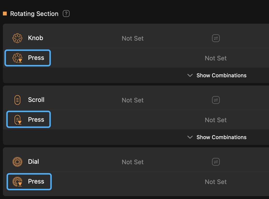 rotation press setting TourBox