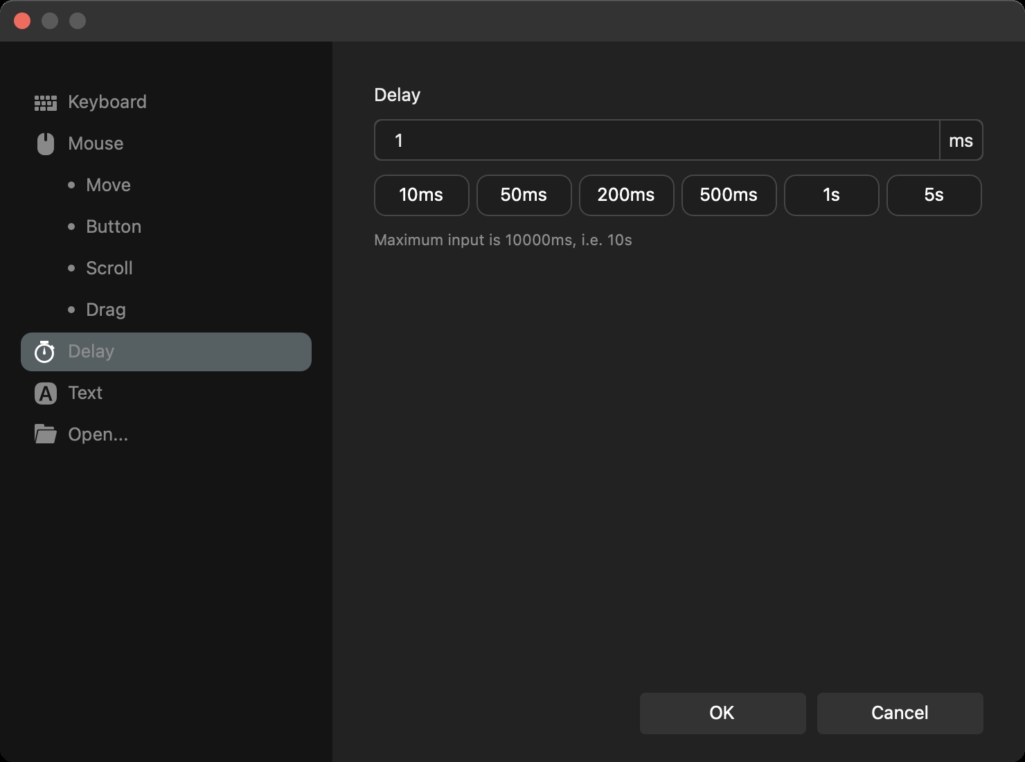 delay setting in TourBox macro