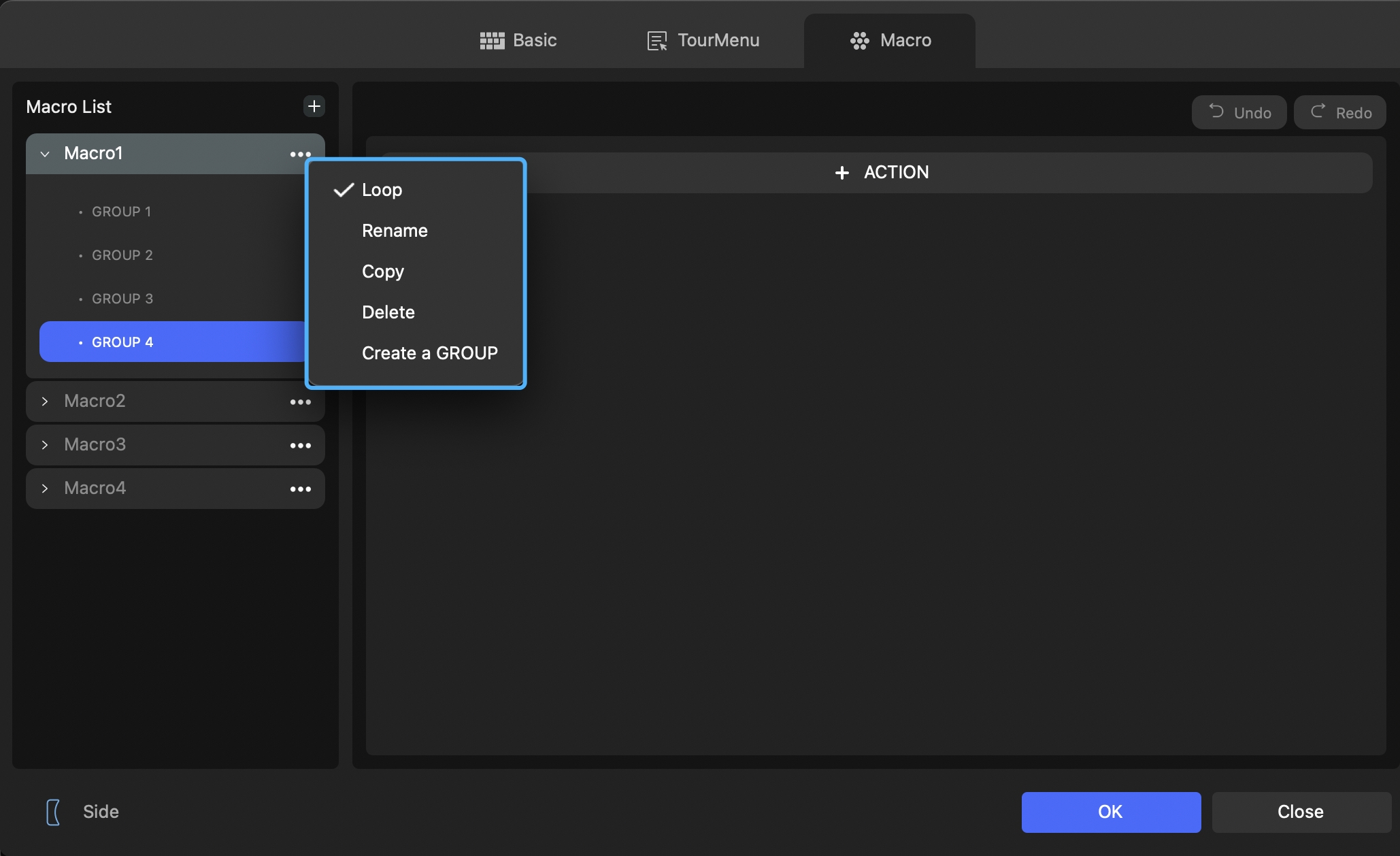 macro setting in TourBox