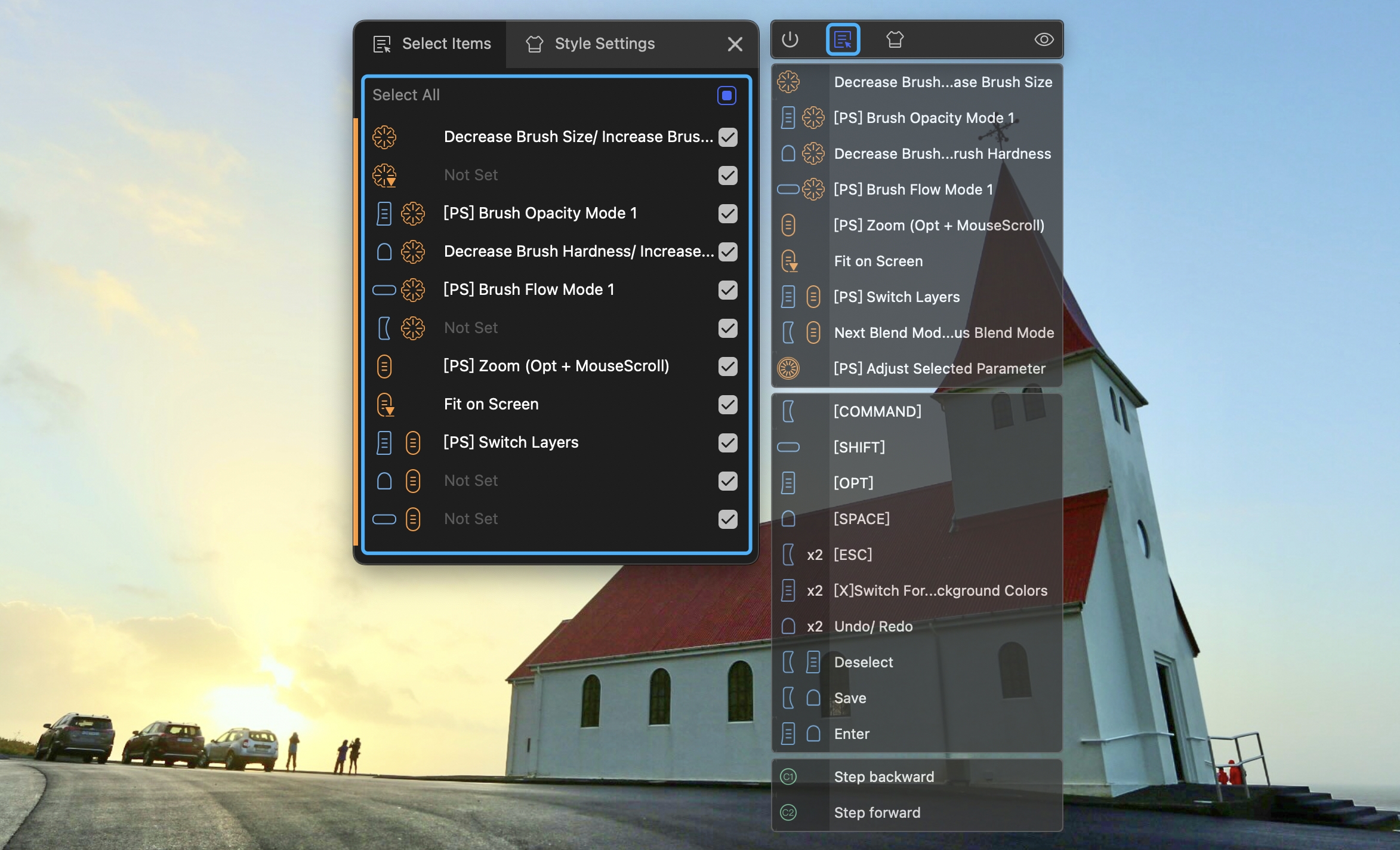select items setting in TourBox hud