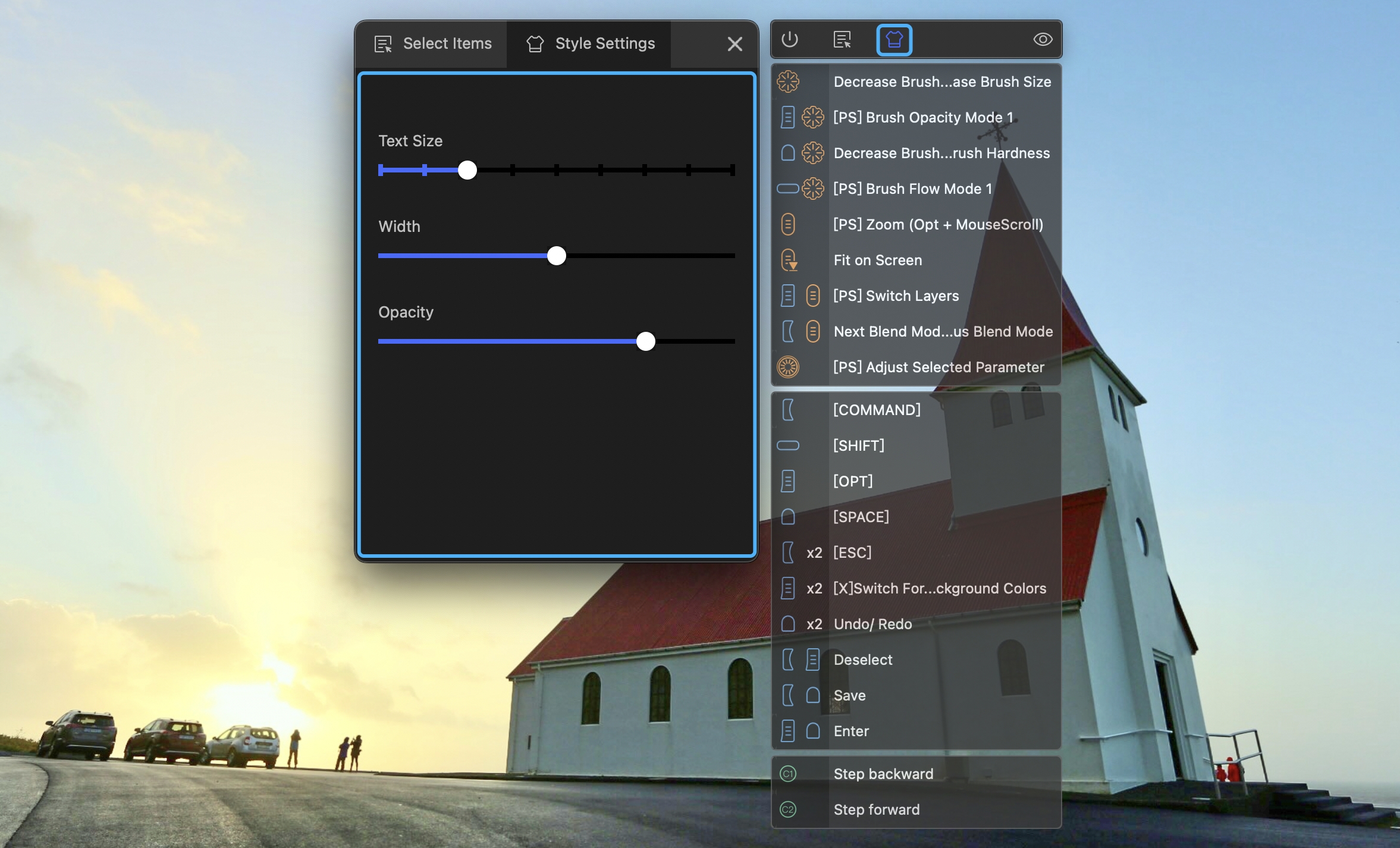 style settings in TourBox hud