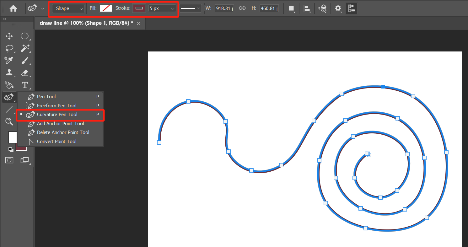 how to draw curves in Photoshop